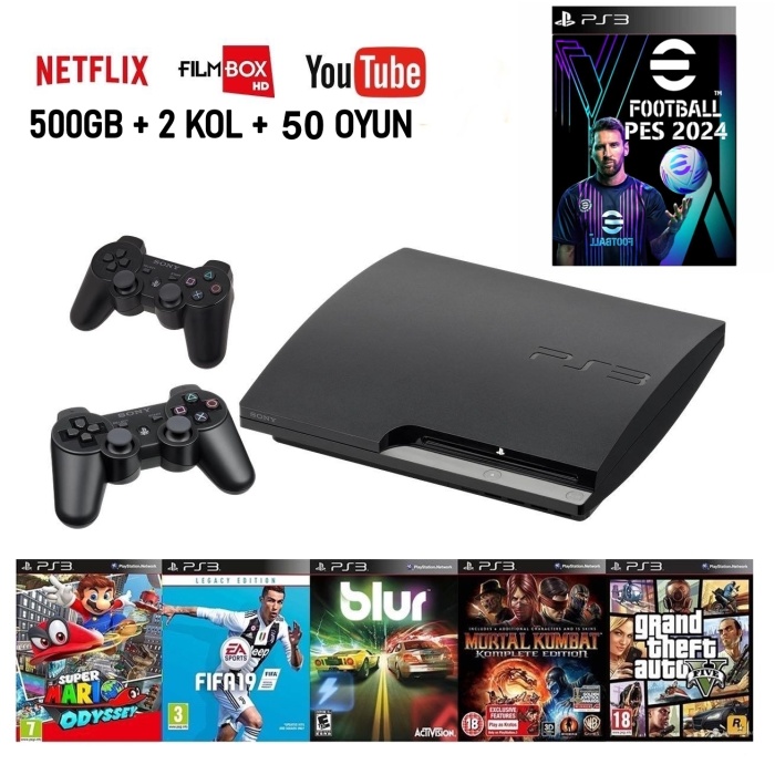 Ps3 500gb + 2 Kol + 65 Oyun + 3 Ay Kasko Hediye